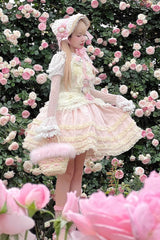 Pink/Yellow Dream Lace Romantic Bowknot Princess Sweet Lolita Skirt Dress - Product - 3