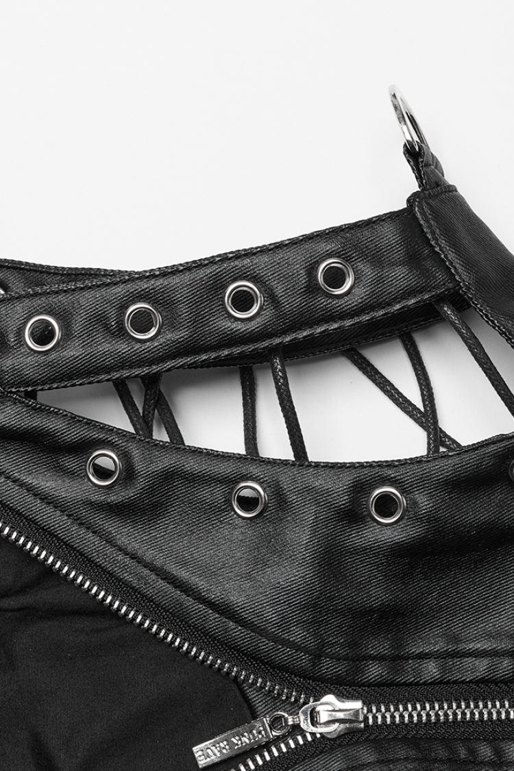 Black Domineering High Collar Sleeveless Lace-Up Rivet Women's Punk Corset - Product - 6