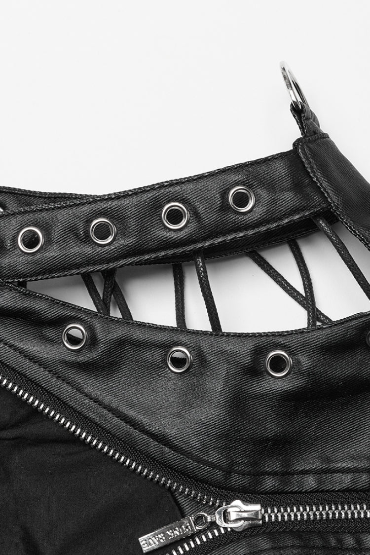 Black Domineering High Collar Sleeveless Lace-Up Rivet Women's Punk Corset - Product - 6