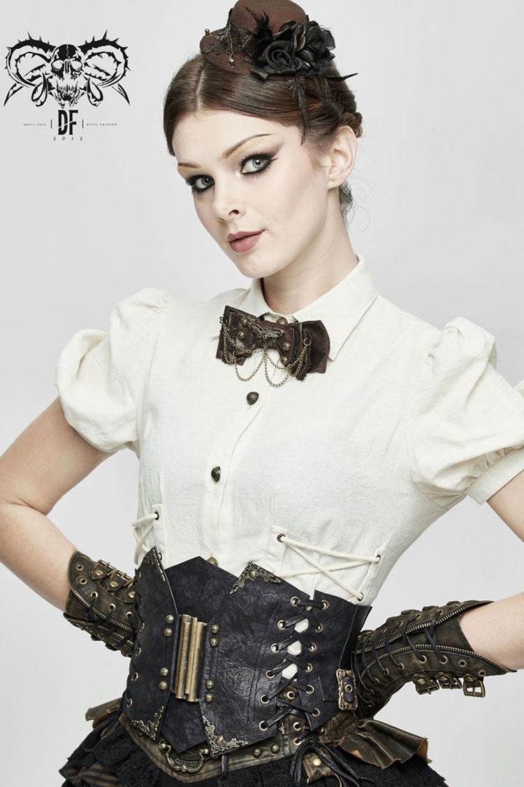 Brown Adjustable Crackled Metal Women's Gothic Decorative Bow Tie - Product - 3