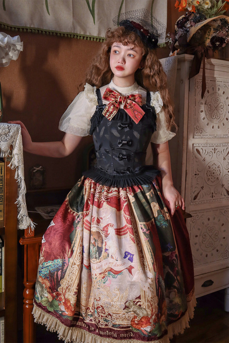 Red [Kaleidoscope of Dreams] Oil Print Side Cardigan Sweet Vintage Gorgeous Lolita Skirt - Product - 14