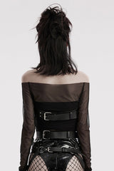 Black Women's Steampunk Buckle Faux Leather Body Harness - Product - 3