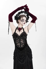 Red Sleeveless Hollow Floral Embroidery Lace-Up Pleated Women's Gothic Maxi Dress - Product - 6