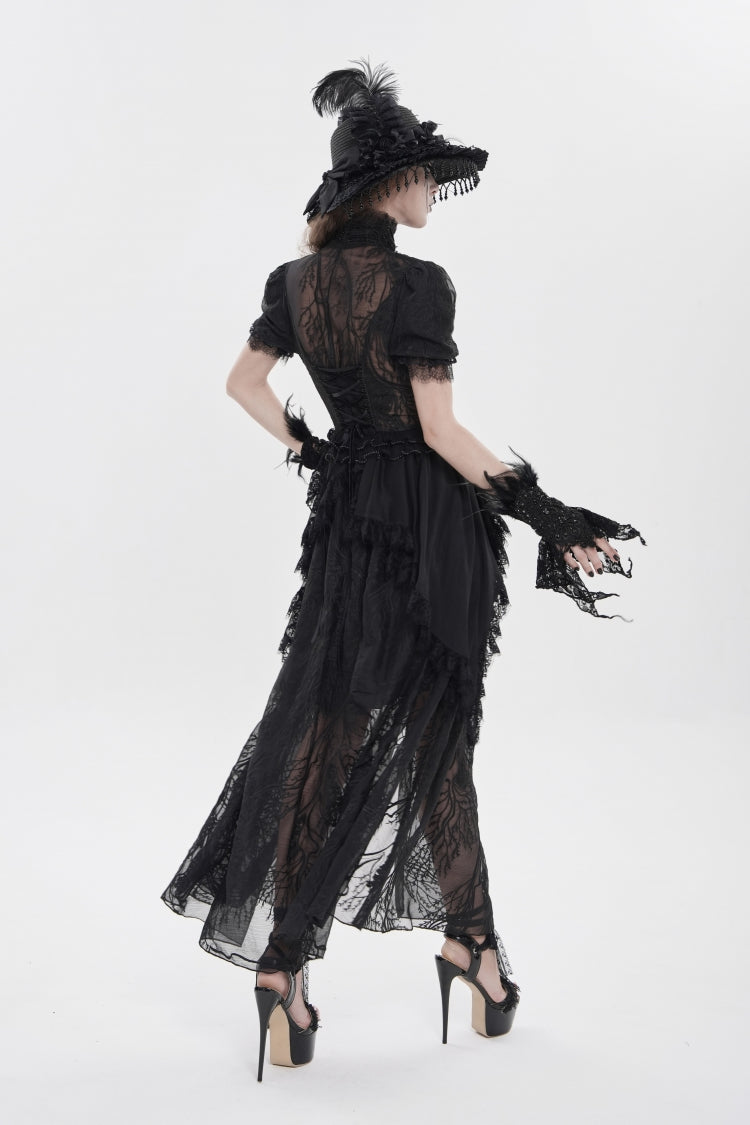 Black V Collar Short Sleeves Hanayome Lace Women's Gothic Wedding Dress - Product - 5