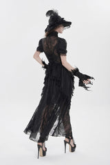 Black V Collar Short Sleeves Hanayome Lace Women's Gothic Wedding Dress - Product - 5