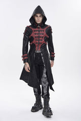 Black Stand Collar Long Sleeves Printed Spliced Studded Buckled Zippered Eyelet Men's Punk Cool Hooded Jacket - Black - 1