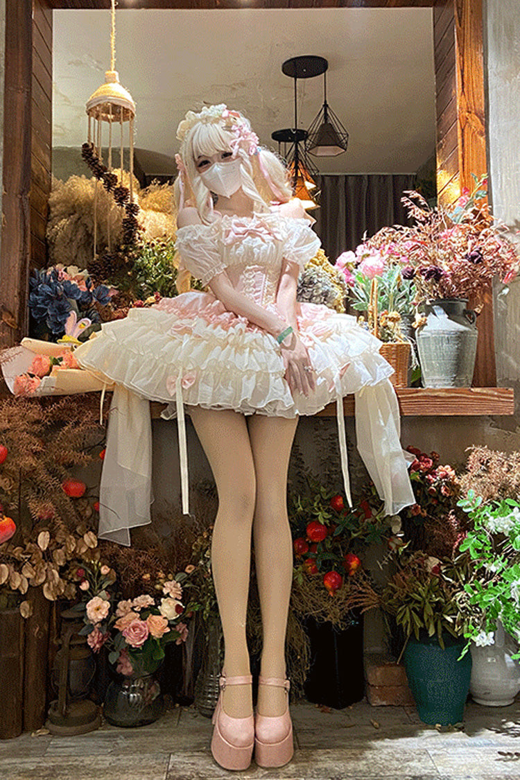 Pink [Dance of Time] Sleeveless Multi-Layered Ruffle Bowknot Lace Sweet Ballet Lolita Jsk Dress - Product - 4