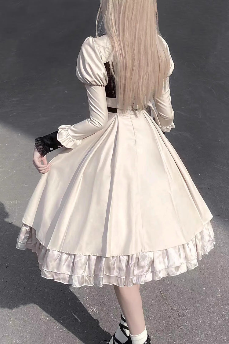 White Long Sleeves Multi-layer Moon Talisman Print Ruffle Gothic Lolita Dress - Product - 5