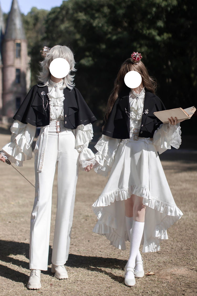 White [Day and Night Song] Long Sleeves Ruffle Ouji Gothic Lolita Skirt Pants - Product - 13