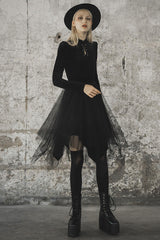 Black Velvet Mesh Stitching Elastic Women's Gothic Dress - Product - 2