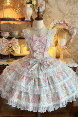Apricot [Candelabrum Elegy] Sleeveless Triple-Layered Flower Wall Printed Ruffled Bow Lace Sweet Lolita Jsk Dress - Product - 3