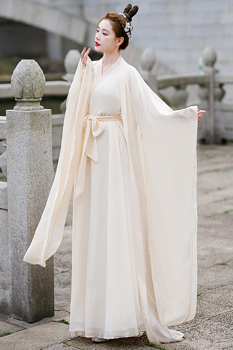 Beige Chang'E Ancient Costume Elegant Wide Sleeves Classic Hanfu Dress - Product - 3