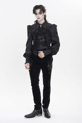 Black Lapel Collar Long Lantern Sleeves Jacquard Embroidered Lace Men's Gothic Palace Swallow-tailed Shirt with Necktie - Product - 5