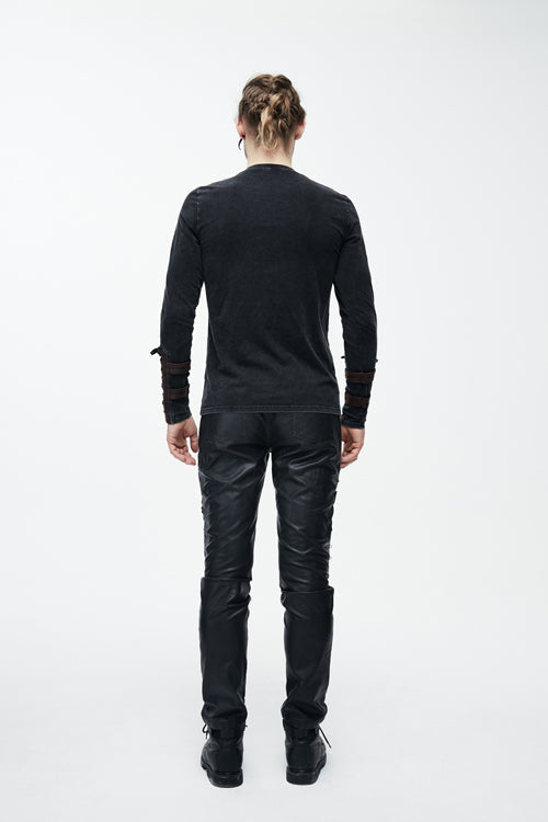 Brown Long Sleeves Designer Mens Punk T-Shirt - Product - 6
