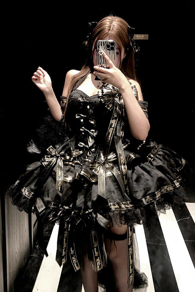 Black [Young Lady] Halterneck Sleeveless Multi-Layered Ruffle Bowknot Elegant Princess Gothic Lolita Dress - Product - 2