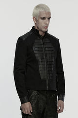 Black Stand Collar Long Sleeves Zipper Pleated Men's Punk Jacket - Product - 2