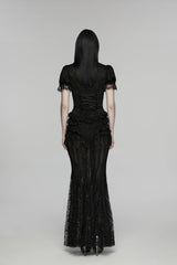 Black Embroidered Spliced Ruffled Lace Slim Mesh Women's Gothic  Mermaid Skirt - Product - 6