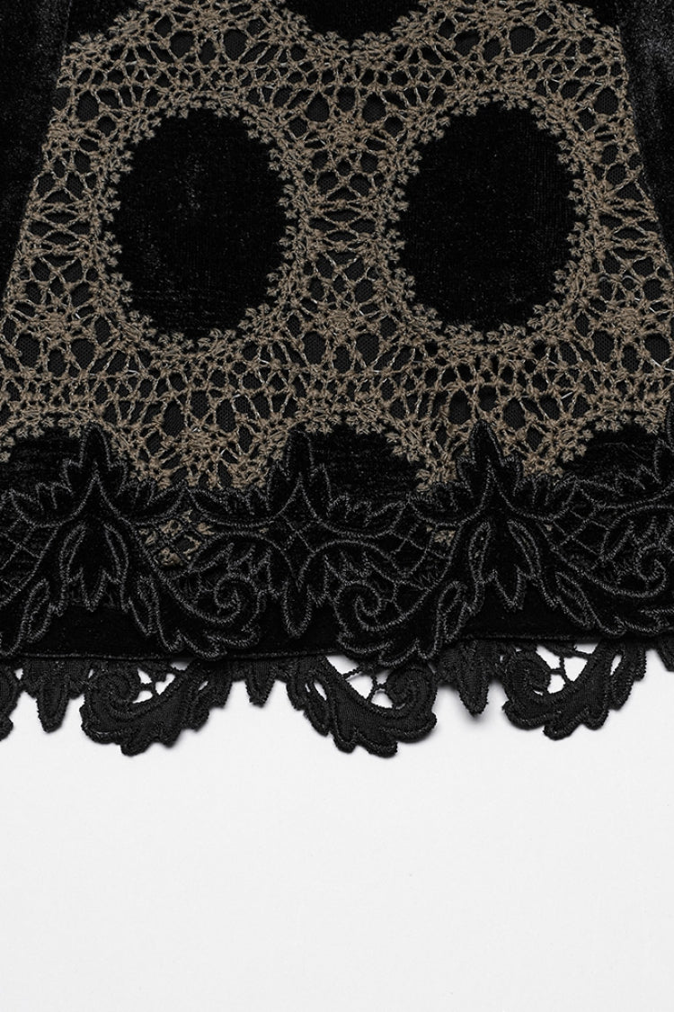 Coffee Long Puff Sleeves Print Embroidery Women's Gothic Blouse - Product - 7
