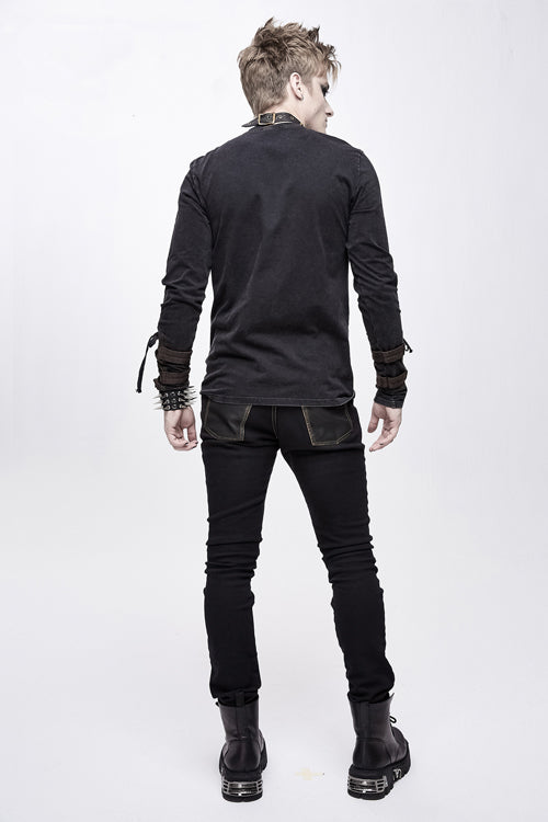 Punk Rock Bronze Fitted Leather Cross Mens Pants - Product - 6