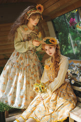 Green [Gardening Sunflower] Sleeveless Print Ruffle Bowknot Sweet Elegant Lolita Jsk Dress - Product - 12