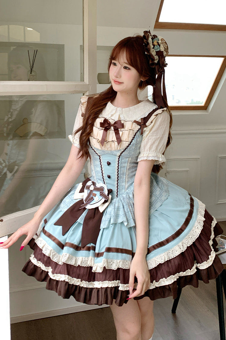 Green/Brown [Mint Chocolate] Sleeveless Triple-Layered Ruffle Bowknot Sweet Lolita Jsk Dress - Product - 7