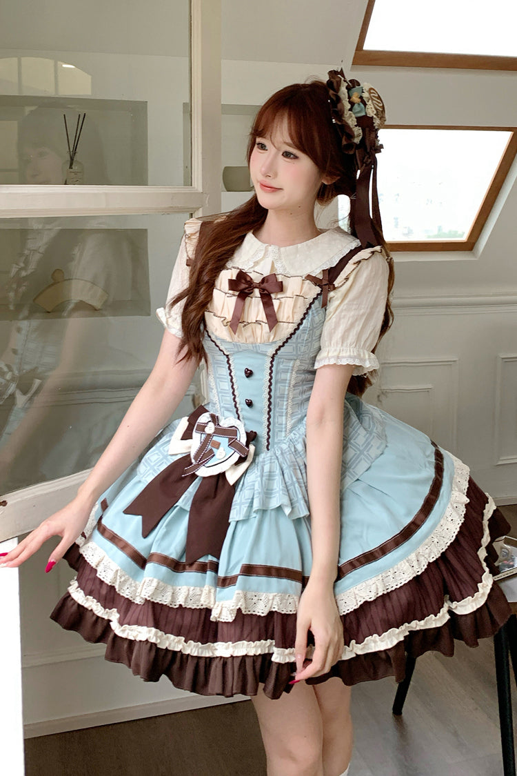 Green/Brown Mint Chocolate Sleeveless Triple-Layered Ruffle Bowknot Sweet (Dress Only) detail view 7
