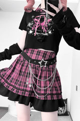 Black/Pink [Butterfly Chapter] Short Sleeves Print Gothic Jirai Kei Skirt Set - Product - 3