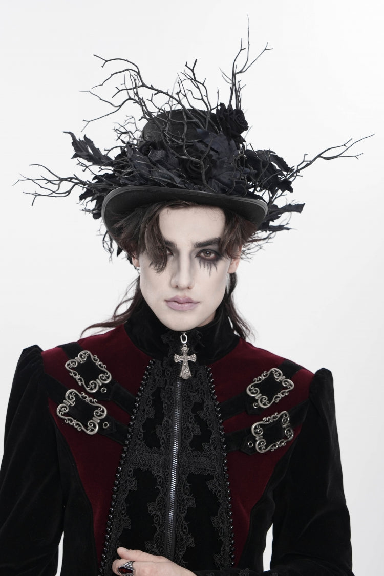 Black Men's Gothic Rose Leaf Branch Hat - Product - 1