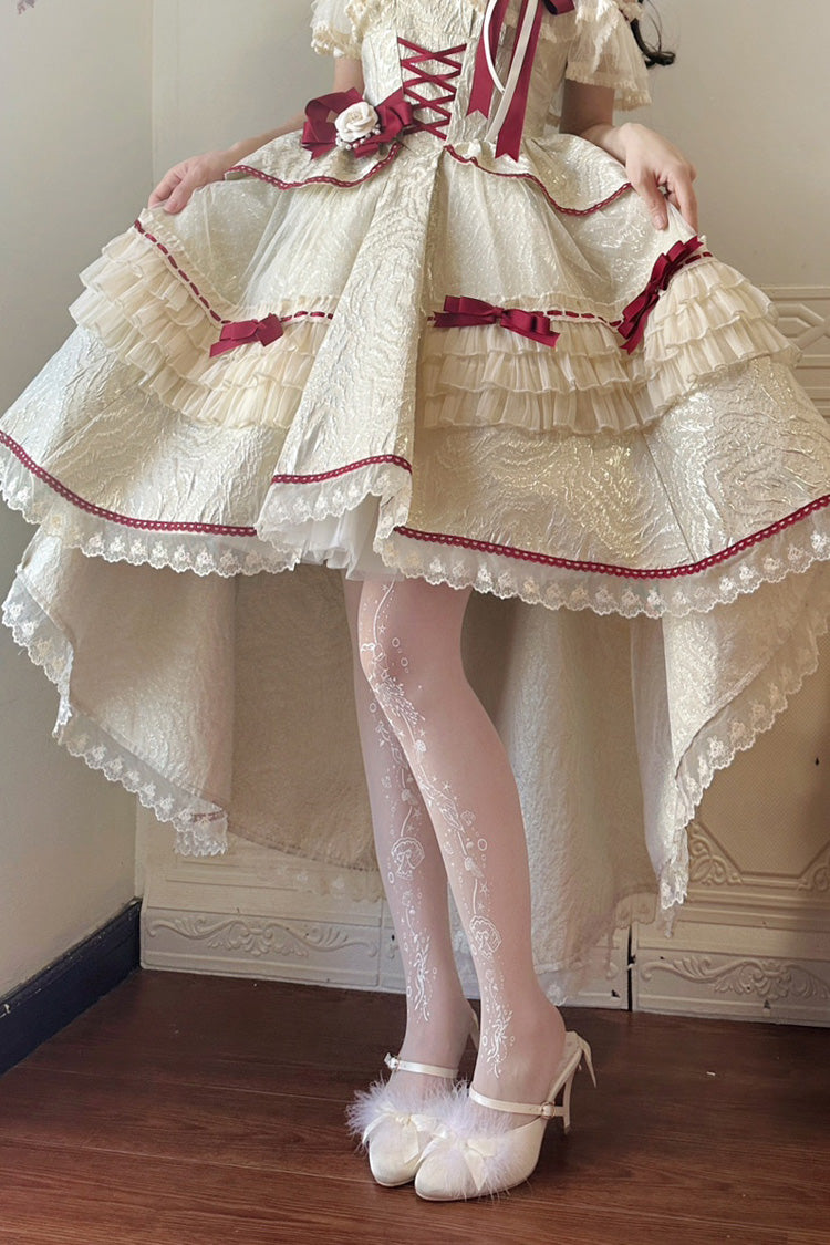 Ivory/Red [Tycoon's Daughter] Ruffle Bowknot Sweet Elegant Princess Lolita Jsk Dress - Product - 2