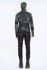 Grey/Black Lrregular Ripped Stand Collar Men's Punk Shirt - Product - 6