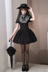 Black [Old Testament] Short Sleeves Ruffle Embroidery Bowknot Lace-Up Gothic Lolita Dress 2 Versions - Product - 12