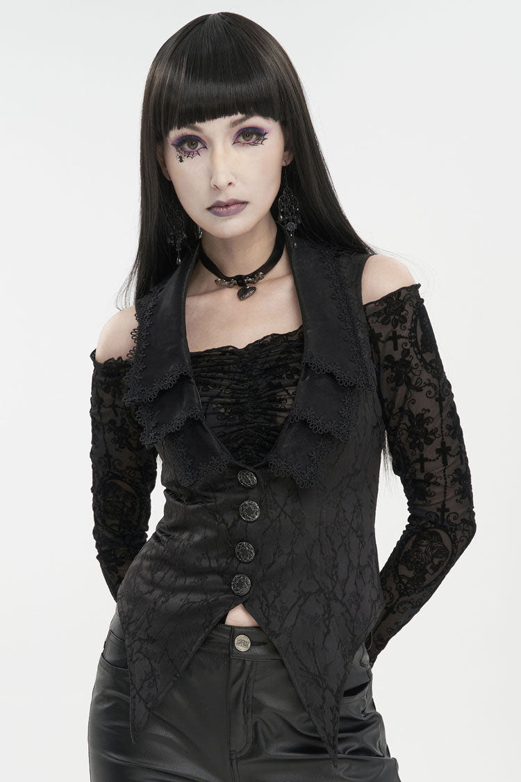 Black Plum Blossom Texture Deep V Back Rope Adjustable Women's Gothic Vest - Product - 2