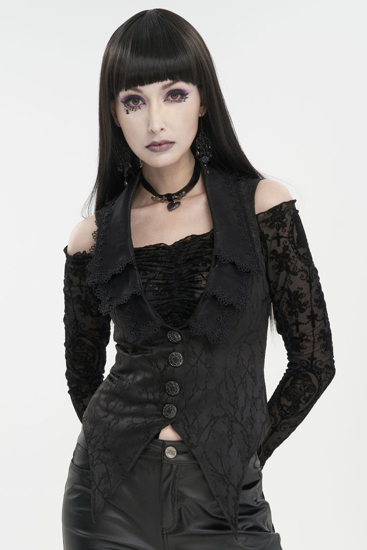 Black Plum Blossom Texture Deep V Back Rope Adjustable Women's Gothic Vest - Product - 2