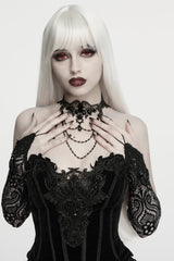 Black Lace Lace-Up Slim Fit Asymmetric Zippered Strappy Women's Gothic Balletcore Bustier Corset - Black - 1