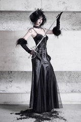 Black [Snake Eye Shadow] Sleeveless Print Stitching Slim Gothic Lolita Jsk Dress - Product - 3