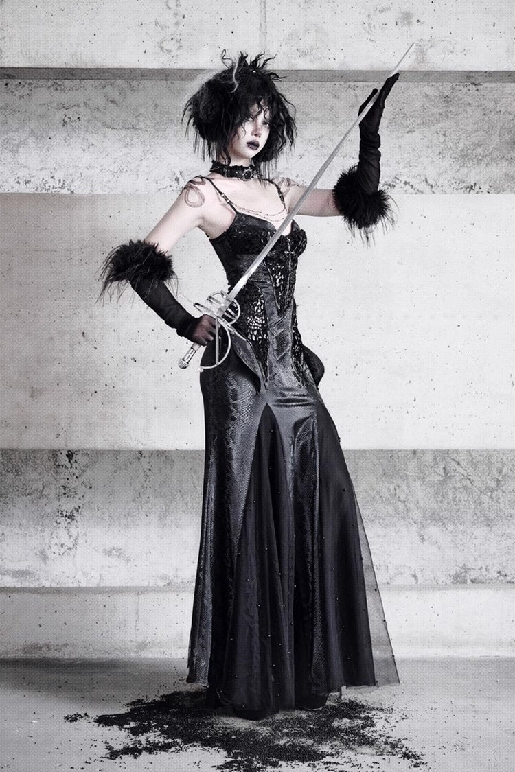 Black [Snake Eye Shadow] Sleeveless Print Stitching Slim Gothic Lolita Jsk Dress - Product - 3