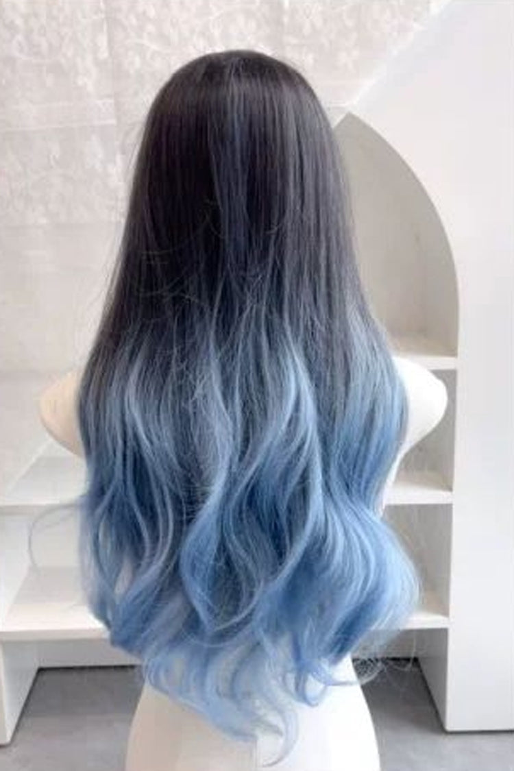 Black/Blue Ombre Curtain Bangs Long Wavy Sweet Lolita Wig - Product - 4
