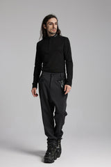 Black Stand Collar Long Sleeves Men's Punk Military T-Shirt - Product - 3