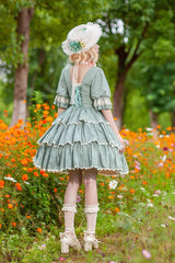 Tulip Print Embroidery Short Sleeves Multi-layer Sweet Elegant Lolita Jsk Dress 3 Colors - Product - 3
