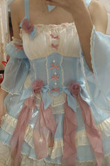 Blue [Heartbeat] Multi-Layered Ruffle Bowknot Lace Sweet Princess Lolita Jsk Dress - Product - 3