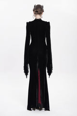 Black/Red V Collar Long Trumpet Sleeves Floral Embroidered Velvet Women's Gothic Dress - Product - 8