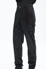 Black Floral Branded Print Embroidery Zipper Men's Gothic Pants - Product - 7