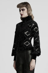 Black Long Sleeves Ruffle Floral Embroidery Women's Gothic Blouse - Product - 2