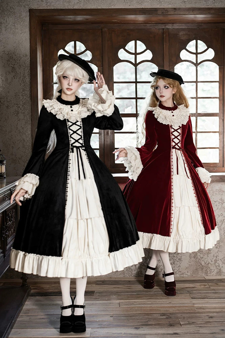 Red [Letters and Poems · Nutcracker Box] Long Sleeves Ruffled Open-Front Bow Lace-Up Gothic Lolita Dress - Product - 6