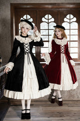 Red [Letters and Poems · Nutcracker Box] Long Sleeves Ruffled Open-Front Bow Lace-Up Gothic Lolita Dress - Product - 6