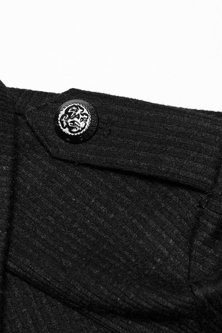 Black Lapel Collar Long Sleeves Lace-Up Women's Punk Military Blouse - Product - 6