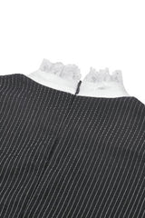Black/White Striped Ruffled Lace Stand Collar Bow Long Sleeves Lace-Up Women's Gothic Lolita Graduation Dress - Product - 24