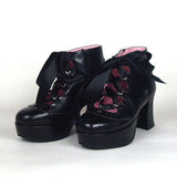 Black Cute PU Round Toe Ankle Straps Platform Lolita Shoes - Black - 1