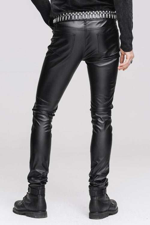 Black Wear Synthetic Leather Basic Model Punk Tight Mens Pants - Product - 6