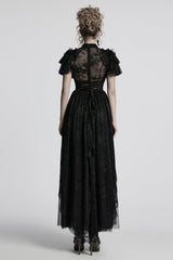 Black Short Sleeves Ruffle Stitching Lace Women's Gothic Layered Ball Gown Dress - Product - 3